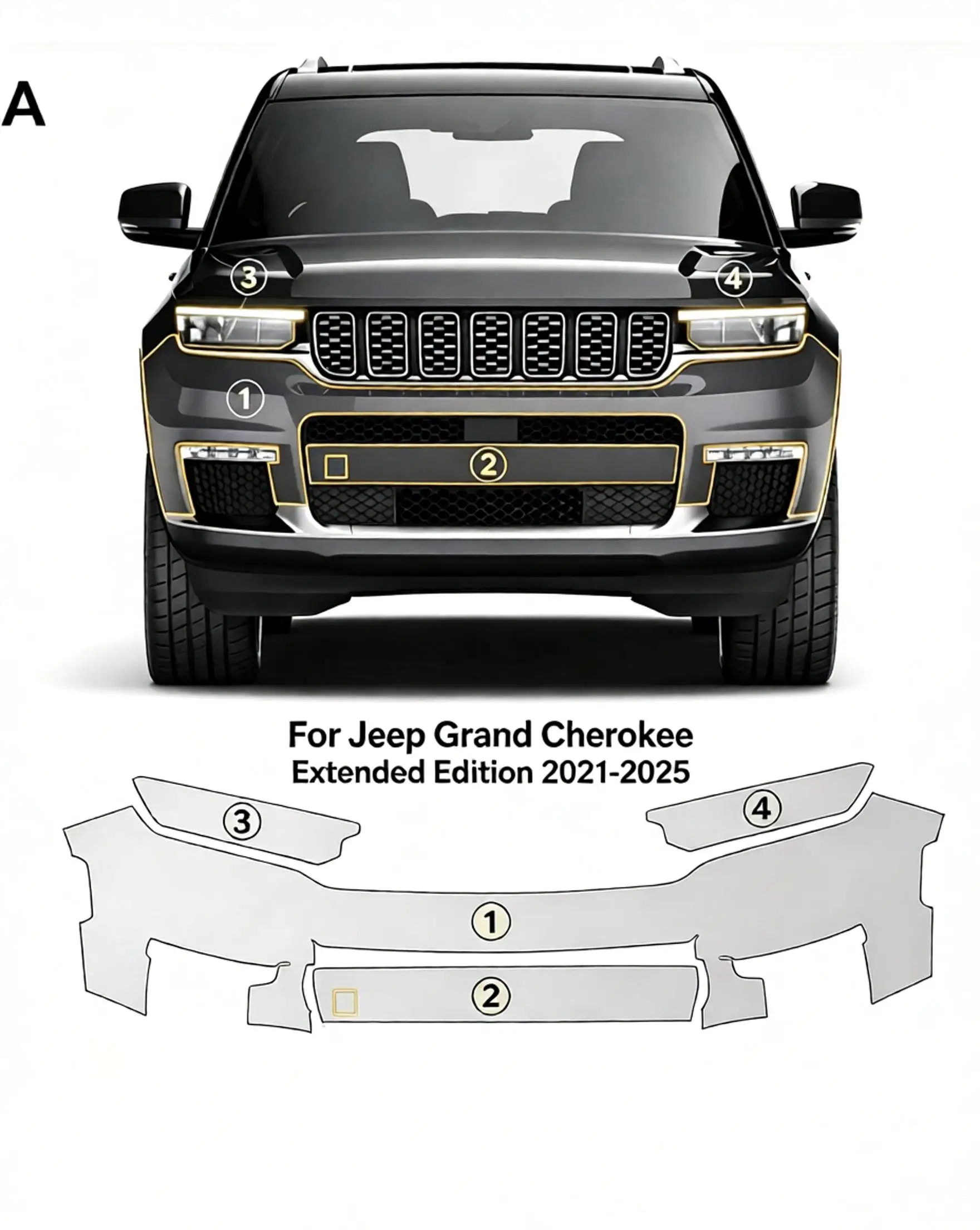 For Jeep Grand Cherokee Extended Edition 2021-2025 9Mil TPU Scratch-Resistant Clear Paint Protection Film Invisible Pre-cut PPF