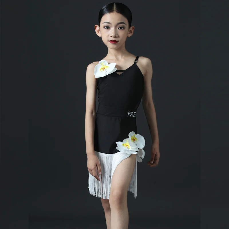 

New Latin Dance Performance Costume Outfit Black Sling Ballroom Prom Tassel Skirt Waltz Dance Stage Professional Costume VBH274