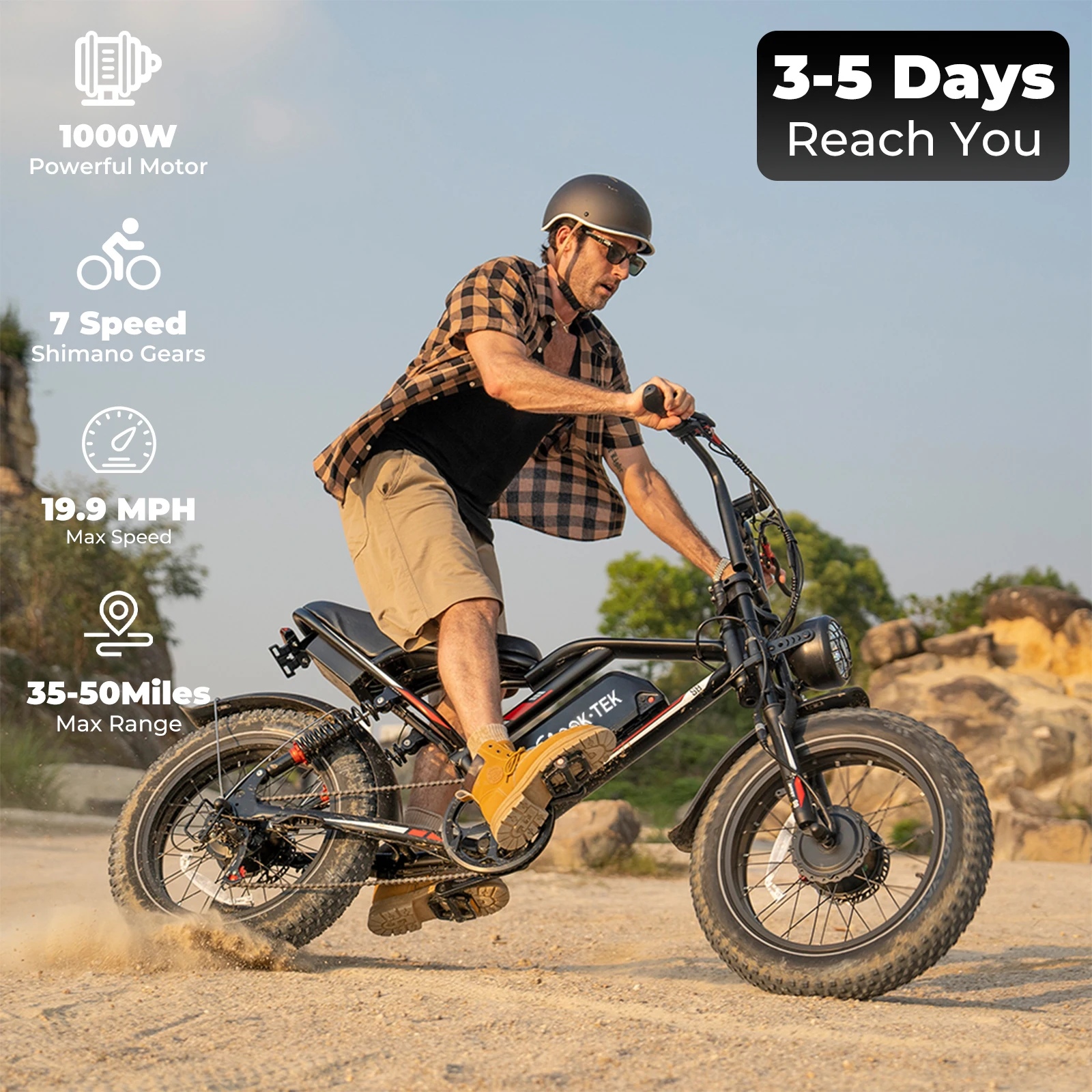 

High performance 1000W off-road electric bike - 20-inch off-road tires, 50km range, front-wheel drive, hydraulic disc brakes, lo