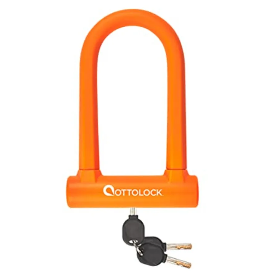 

Sidekick Compact U-Lock - Heavy Duty Anti Theft Bicycle U-Lock with Keys, Silicone-Coated, Bike Accessories, Orange