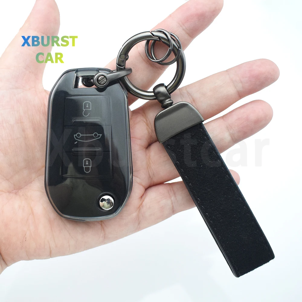 Shell carro flip chave caso capa transparente tpu para citroen c4 c3 c6 cactus c8 para peugeot 408 2008 307 4008 208 3008 308 508