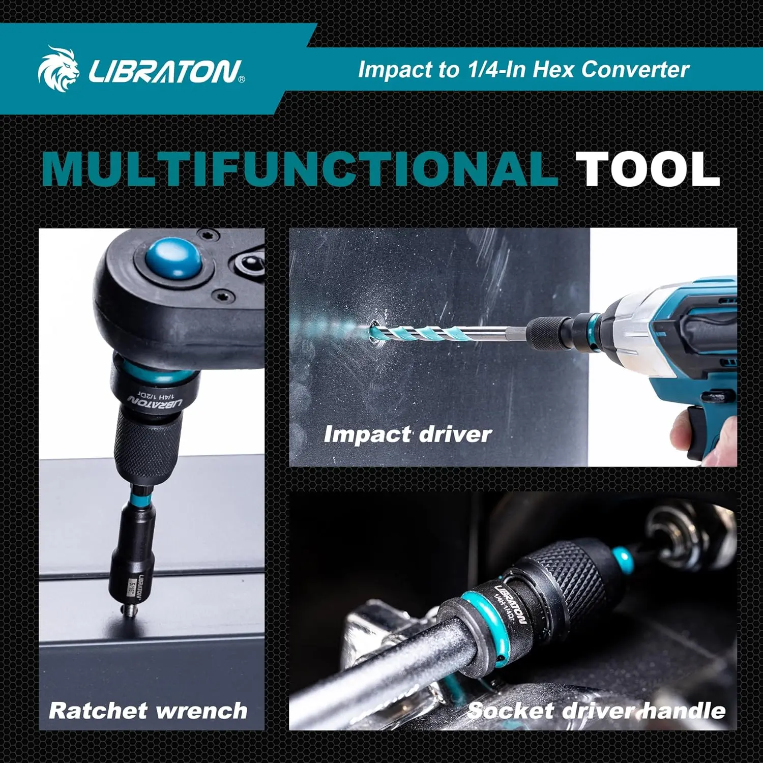 LIBRATON-convertidor hexagonal de impacto a 1/4, adaptador hembra de accionamiento a 1/2 pulgadas, adaptadores de llave de impacto para Portabrocas