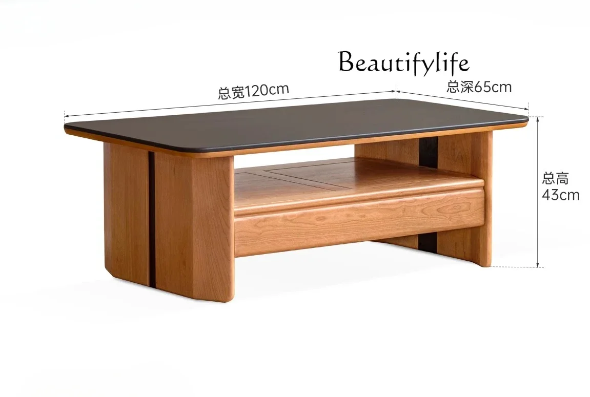 N40 wood coffee table living room modern simple rock slab tea table household cherry wood black standard double-layer tea table