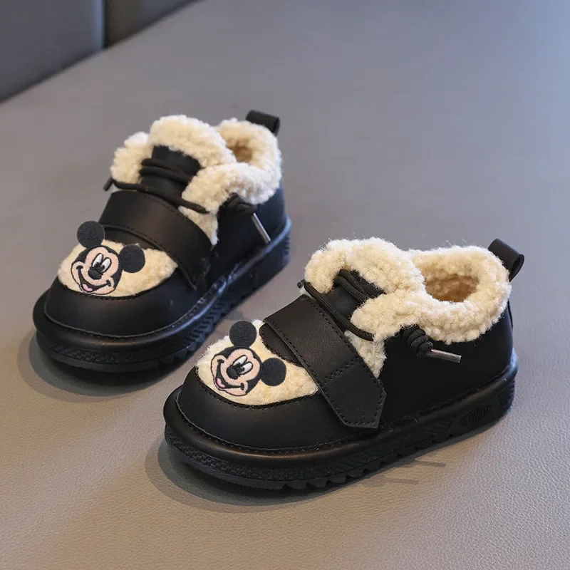 Disney Mickey Mouse niñas zapatos de algodón Otoño Invierno nuevos zapatos casuales botas térmicas antideslizantes botas de algodón de nieve Y2K para niños