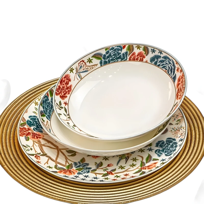 

New tableware housewarming gift set Jingdezhen bone china plate bowl combination light luxury dish set household