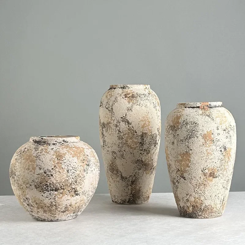 for New Wabi Sabi Style Ceramic Vase Retro Art Flower Arrangement Living Room Homestay Ornament Chinese Tea Room Entrance