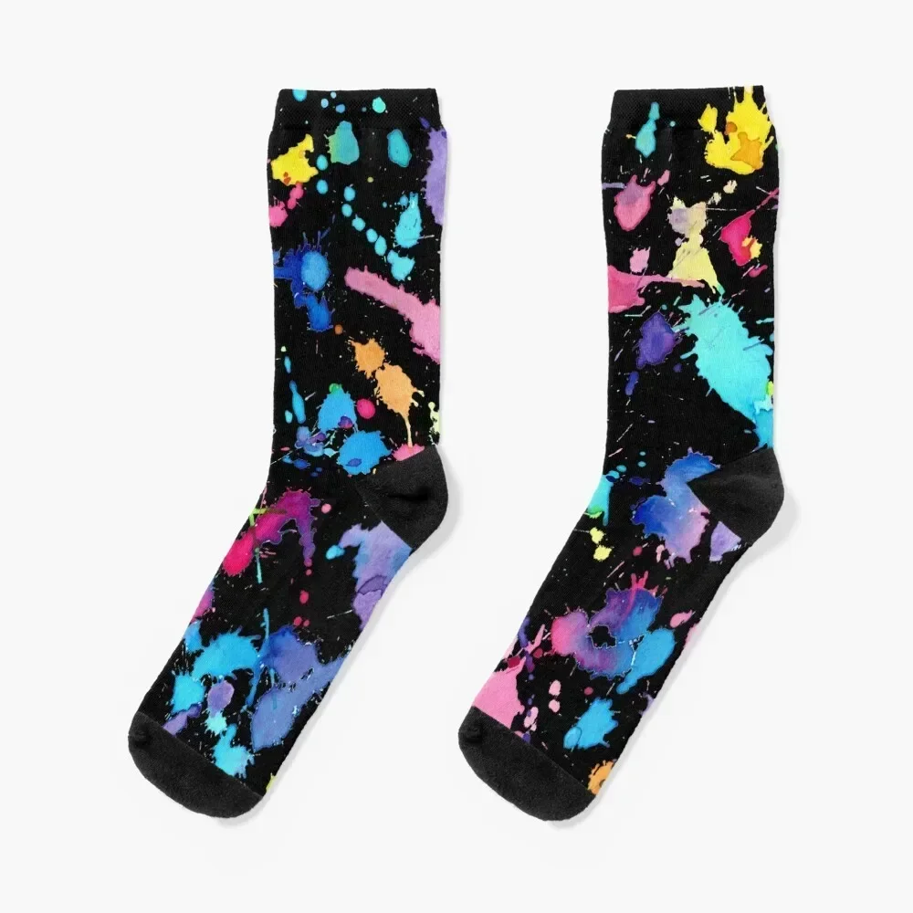 

Black Background Paint Splatter Socks Novelties Christmas Man Socks Women's