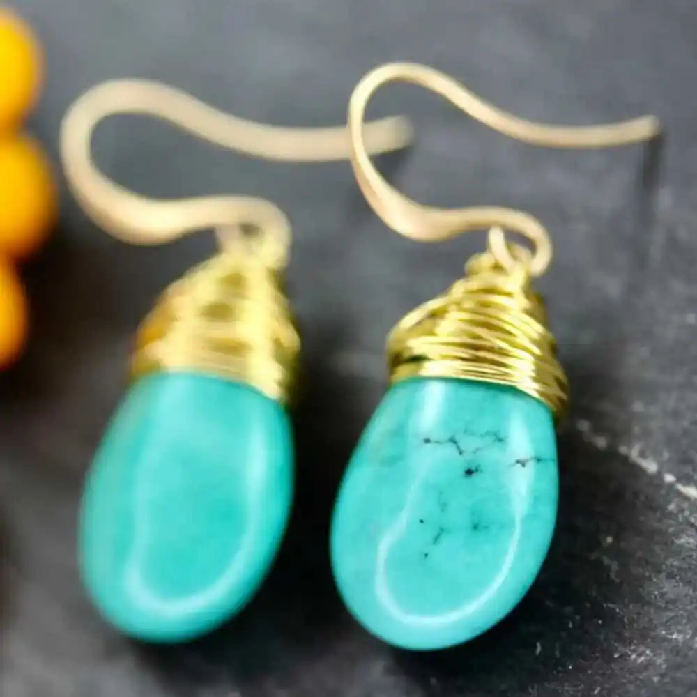 

Natural Turquoise Swaying Earrings Pendant Around 18 k Hook Wedding Diy Gift VALENTINE'S DAY New