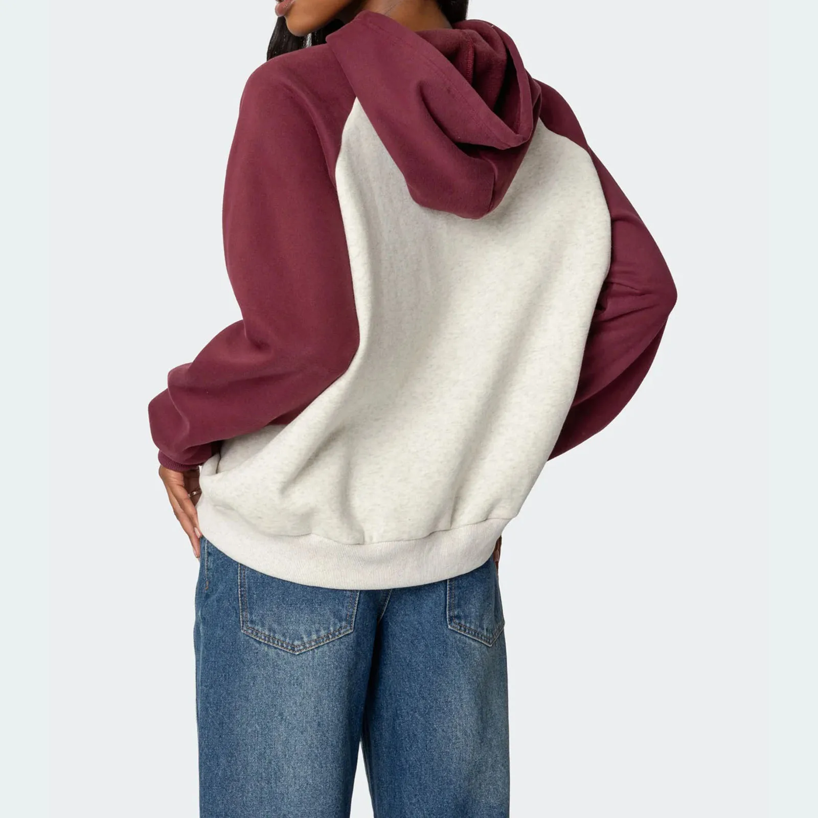 Women's Long Sleeve Contrast Color Raglan Hoodie Spring Fall Casual Hooded Sweatshirts Casual Pullover Tops Female Streetwear