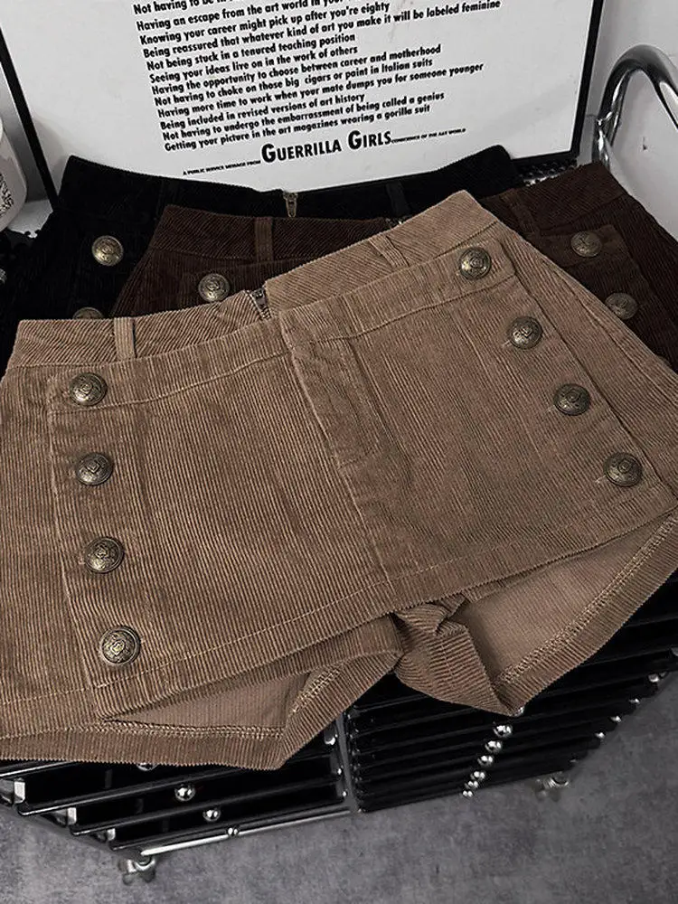 Women Khaki Shorts Skirt Vintage Korean Low Rise Wrap Skirt Harajuku Y2k Mini Corduroy Skirt for Women 2000s Clothes Summer 2026