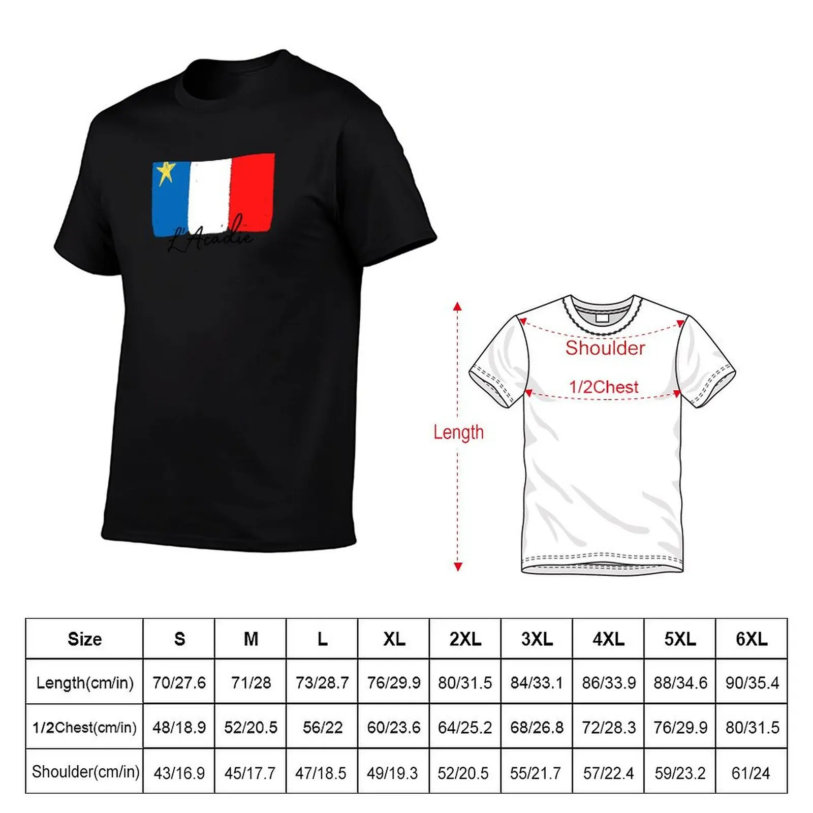 Acadian Flag (Painted Style with French L'Acadie text) T-Shirt vintage graphic tee sports fans shirts men