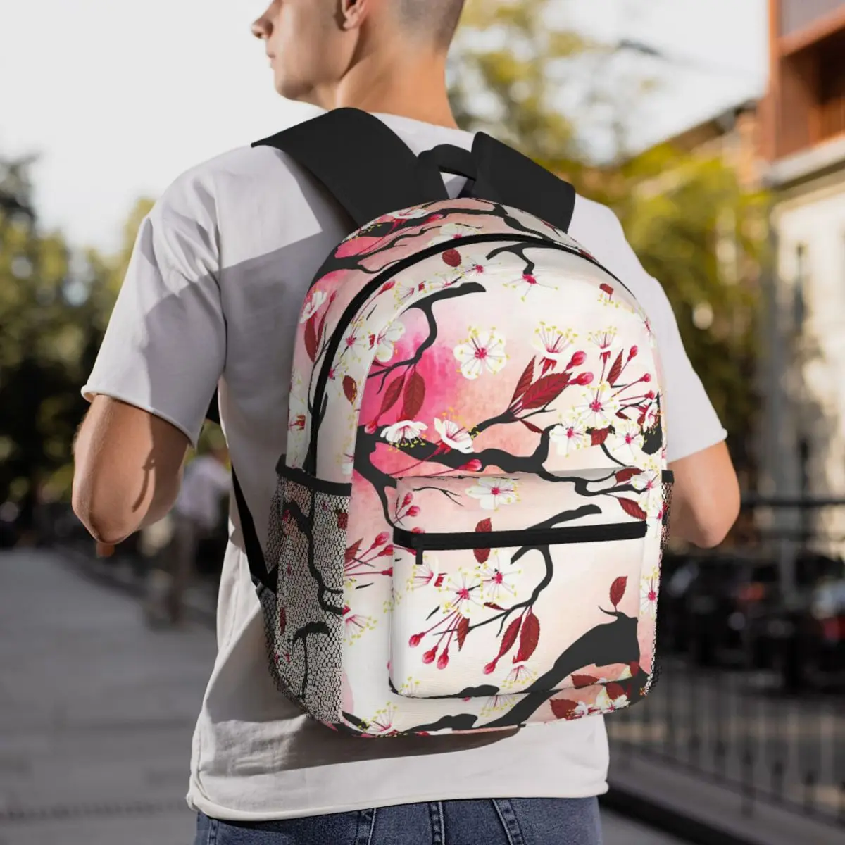Blooming Sakura Branch Cherry Blossom Japanese Flower Large Capacity Boys Girls BookBag School Bag Shoulder Bags for Men Women