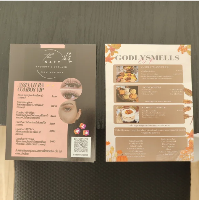 200pcs/pack Customized flyers A5 A6 size menu commercial promotion flyers double-sided printing service 157g paper