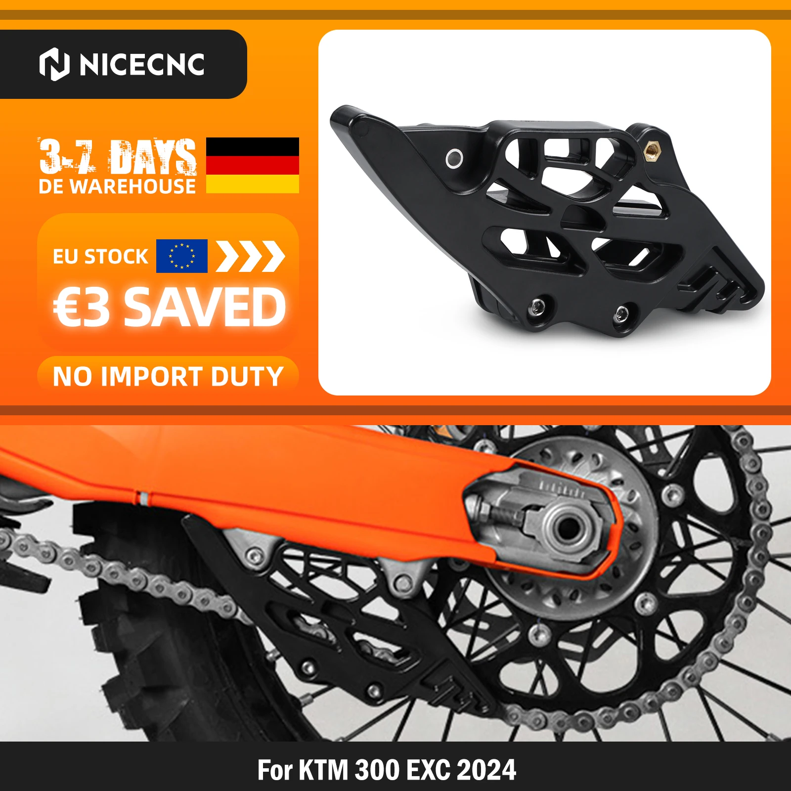 NICECNC 2024 Pour KTM EXC 300 EXC 150 EXC-F 350 Pour Husqvarna TE 300 TE 250 FE 250 FE 450 GasGas EC 300 EC 250 Protège-guidail de chaîne arrière