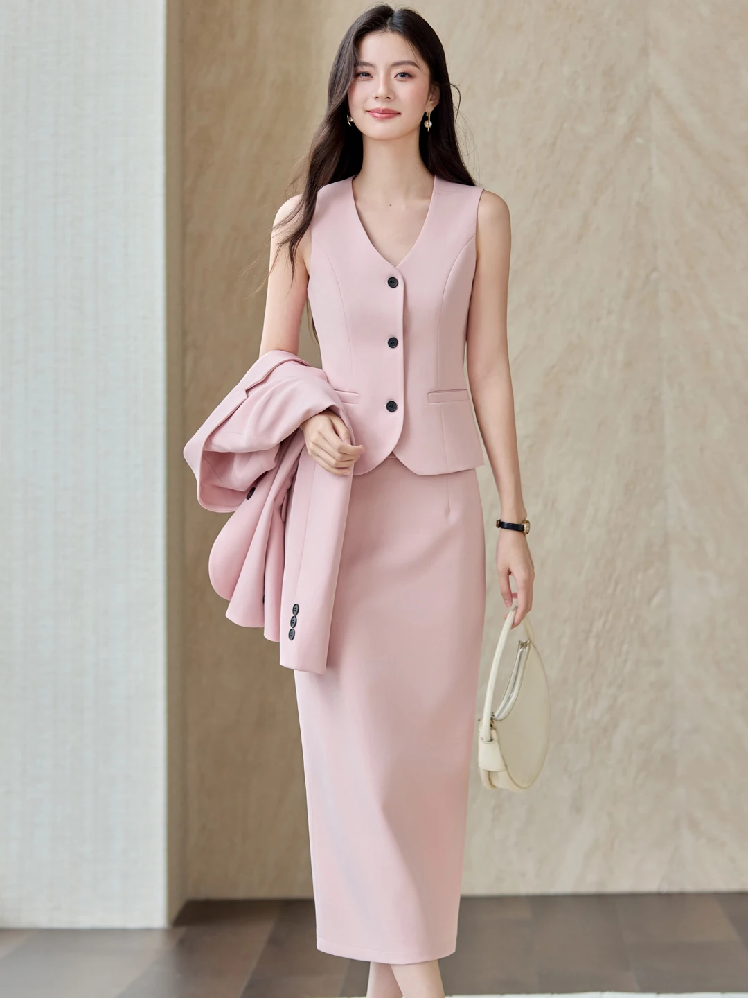 Professional Workwear Vest Jacket Women's Spring Autumn Slimming Commute Business Style V-neck Short Length  Color