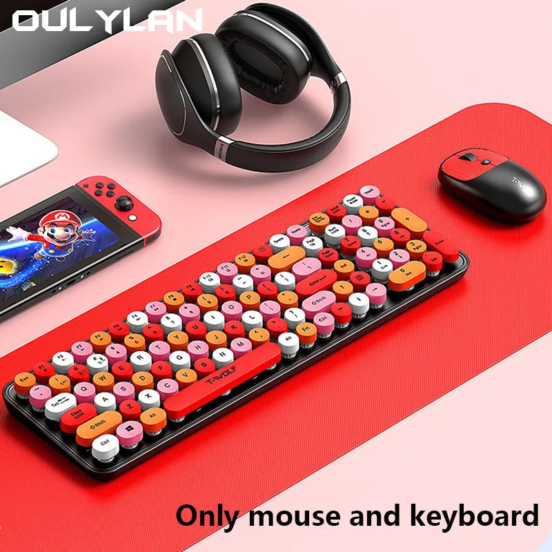 Wireless Keyboard Mouse Set Office Girl Punk Lipstick Design Retro Cute Gaming Keyboards Mouse 105 Keys Computer Accessories