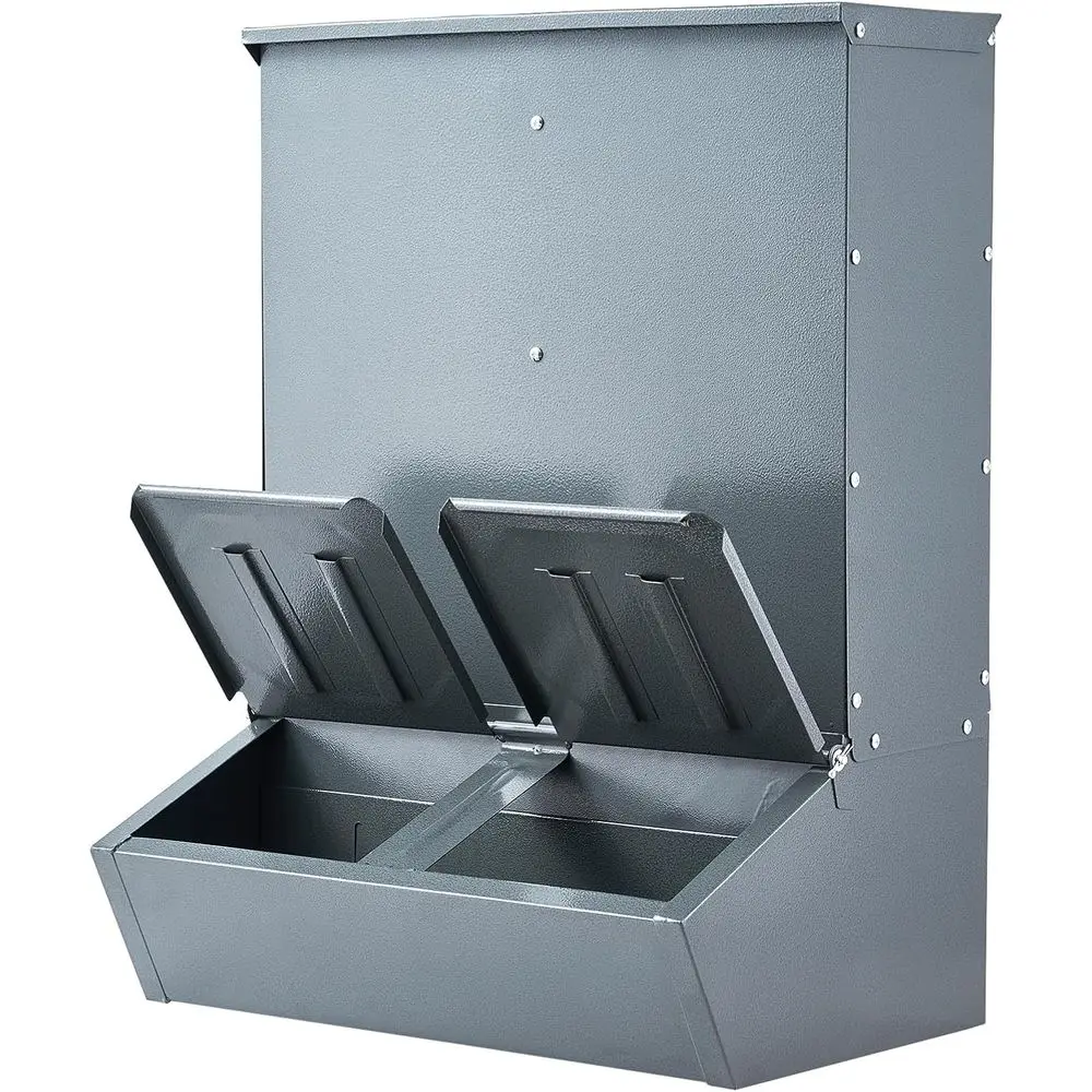 

3.7 Bushel Capacity Double Door Piglet Feeder, Heavy Duty Steel, Multipurpose Trough for Outdoor Livestock, Feeds Up to 8