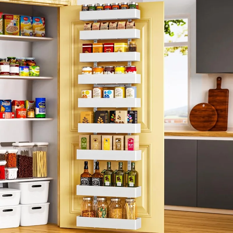 

White 9-Tier Over The Door Pantry Organizer, Pantry Organization And Storage, Metal Hanging Spice Rack Shelves Door