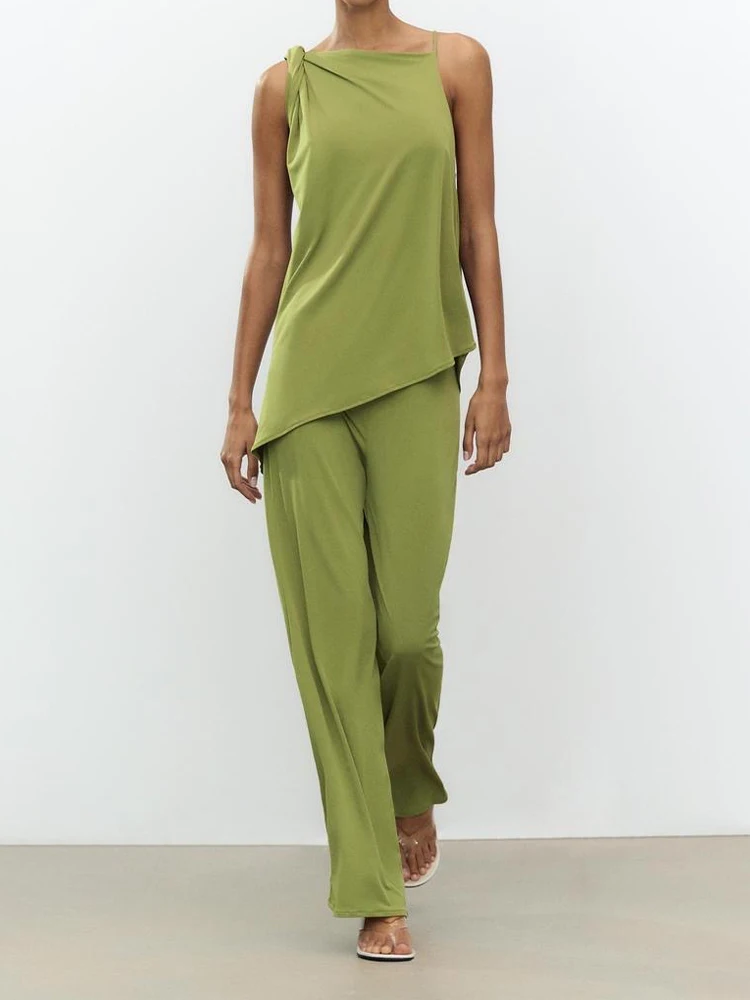 

European and American style summer new women's clothing fashionable pleated asymmetrical tops casual trousers suits