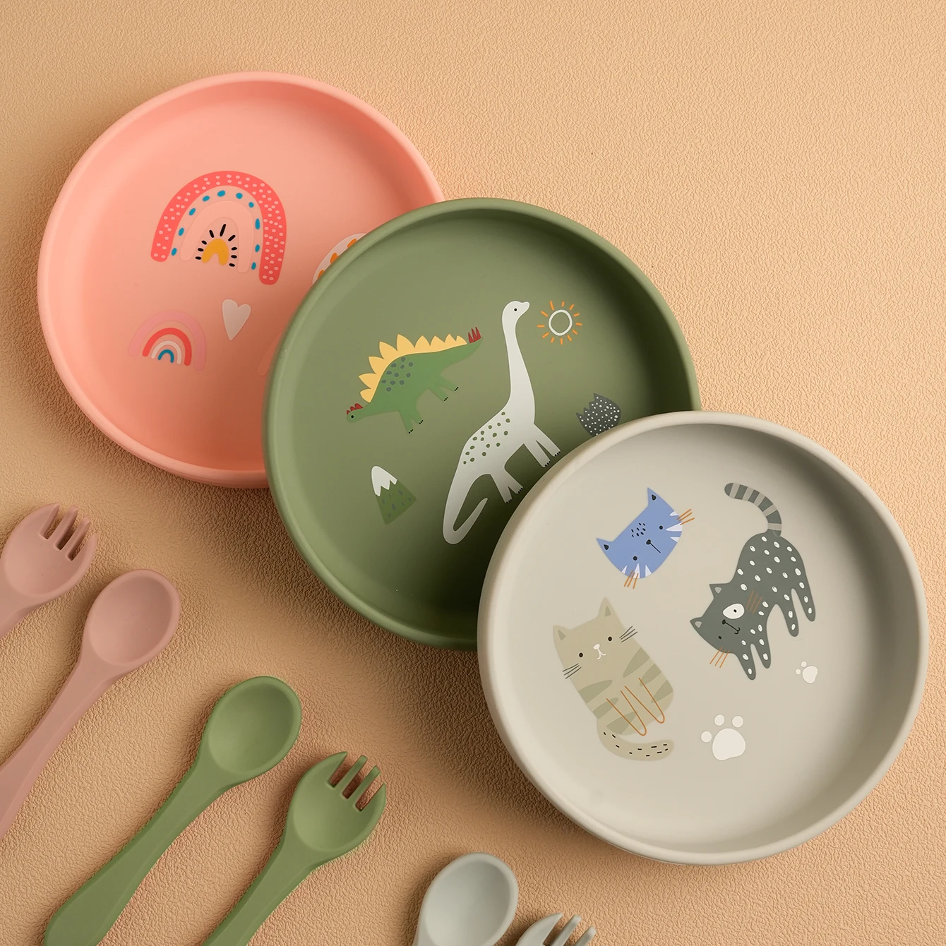 

1PCS Dinosaur Silicone Baby Plate BPA Free Cartoon Food Tray For Toddlers Self Feeding Training 6M+ Easy Clean Tableware