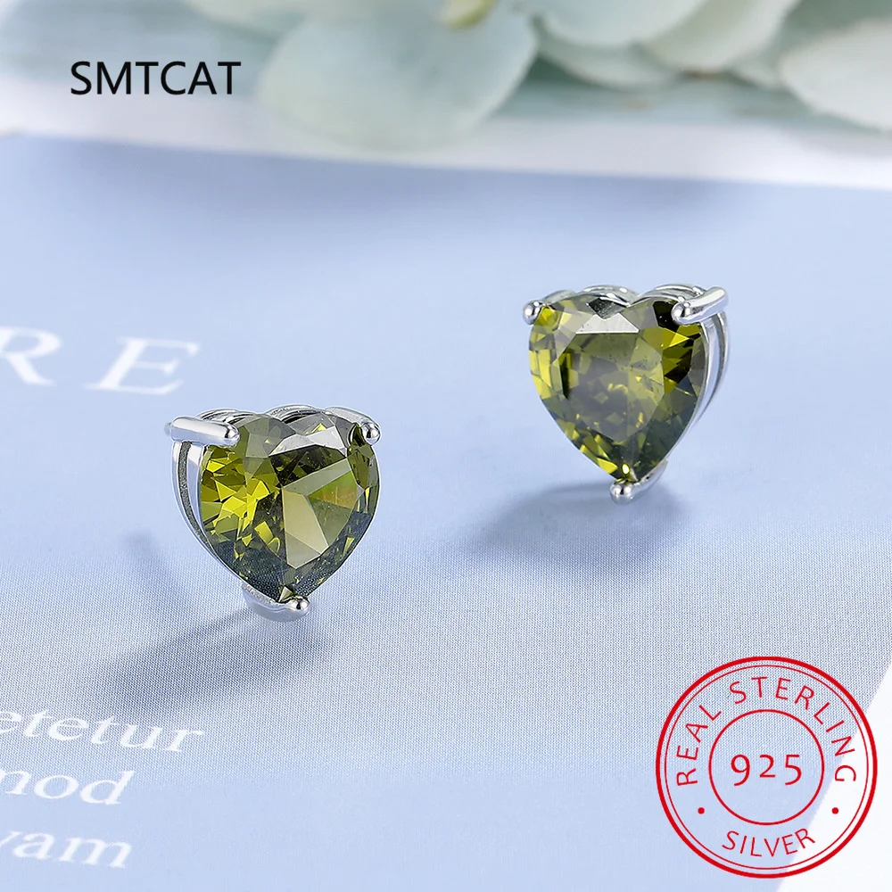 Love Heart Total 1.23ct Created Blue Sapphire 925 Sterling Silver Stud Earrings for Women Gemstone Fine Daily Jewelry Gift