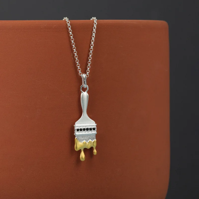 Miracle Sterling Silver 925 Original Design Refreshing Personality Art Student Oil Painting Brush Small Cute Fun Necklace