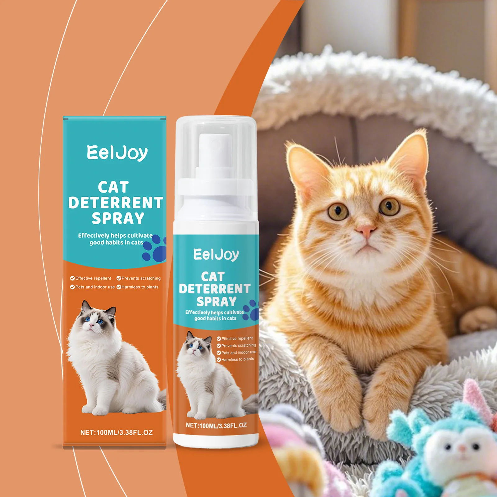Eeljoy Apfel-Duft Katzen-Abwehrspray für Innenräume Trainingshilfe Möbelschutz Reduziert Kratzschäden Formel Katzen-Abwehrsprays