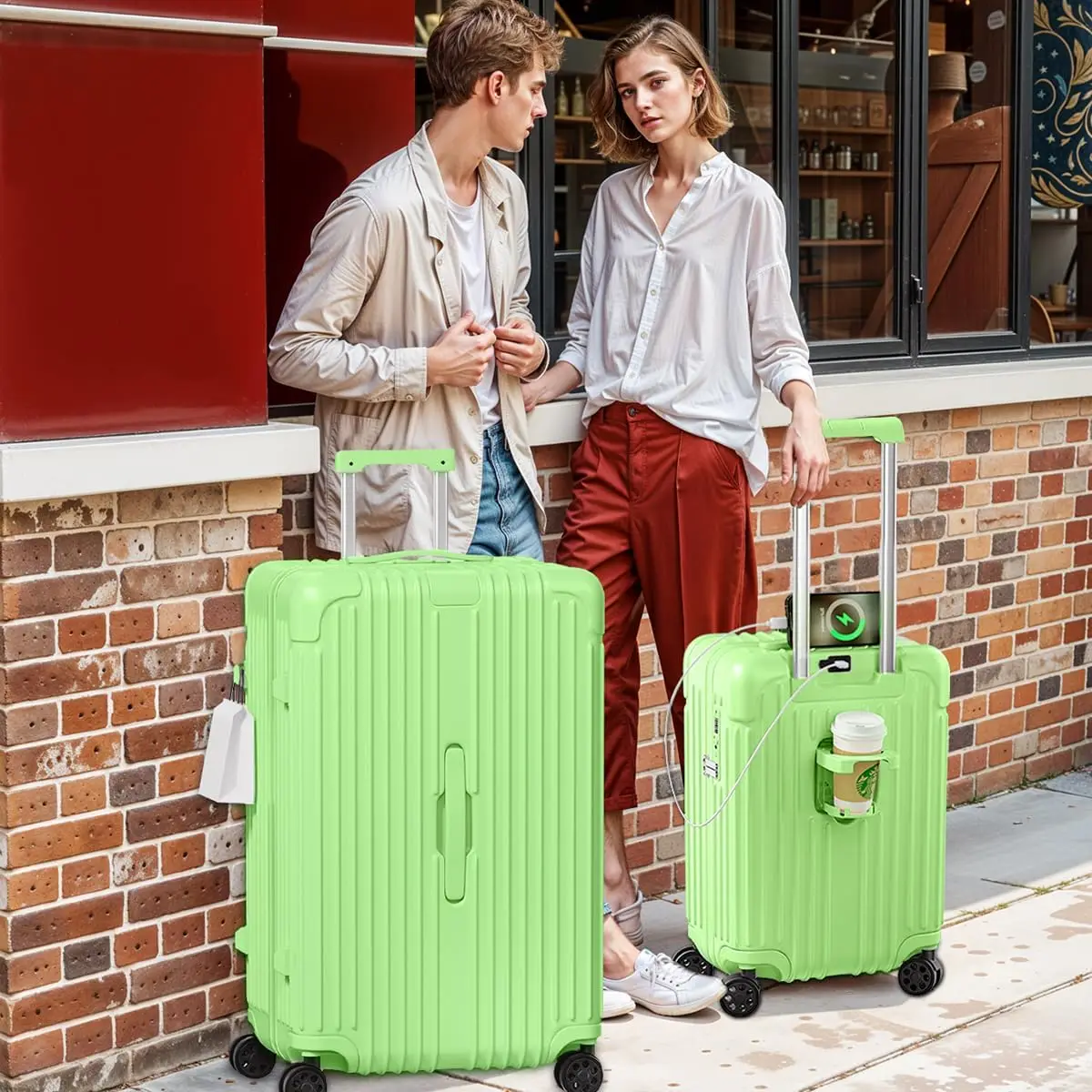 Krute Luggage Sets 2 Piece Suitcase PC+ABS Hardside Double Spinner Wheels TSA Lock Carry On Luggage 20+28 Inch (AppleGreen