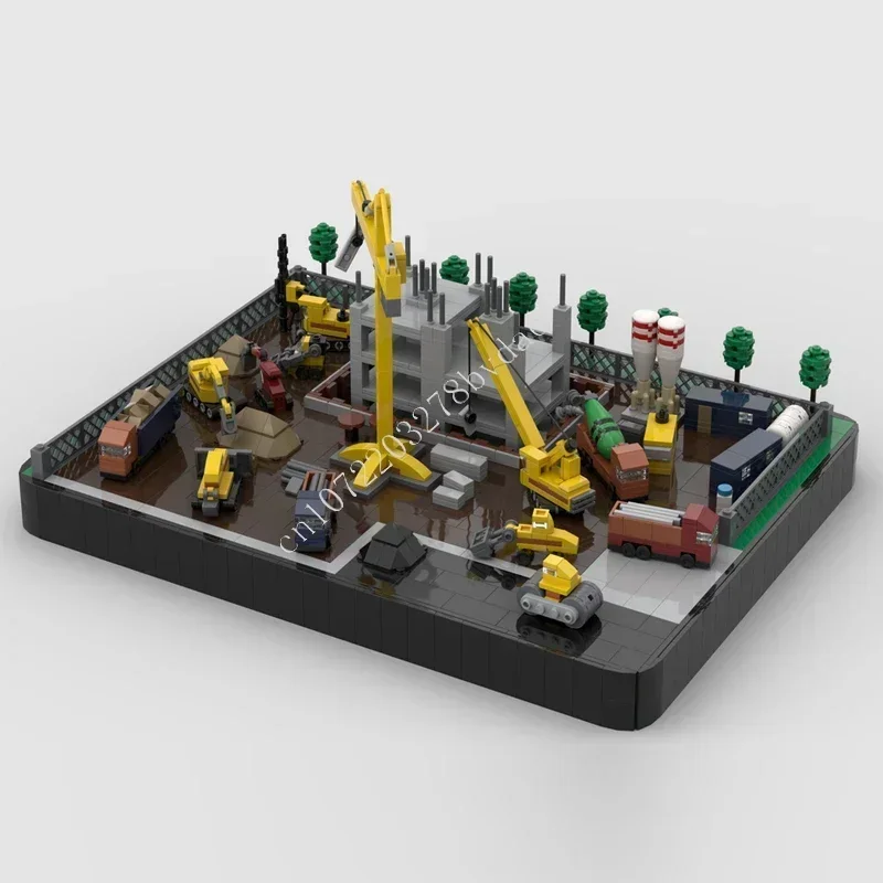 1956PCS ไซต์ก่อสร้างและยานพาหนะโมดูลาร์ MOC Creative Street View รุ่นที่กำหนดเองปริศนา DIY การศึกษาประกอบของเล่นของขวัญ