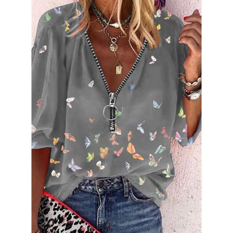 

Printed Collar ort Spliced Pullover irt Women's Loose Fit Long Sve Polyester irt Summer Faion Resistant to De...