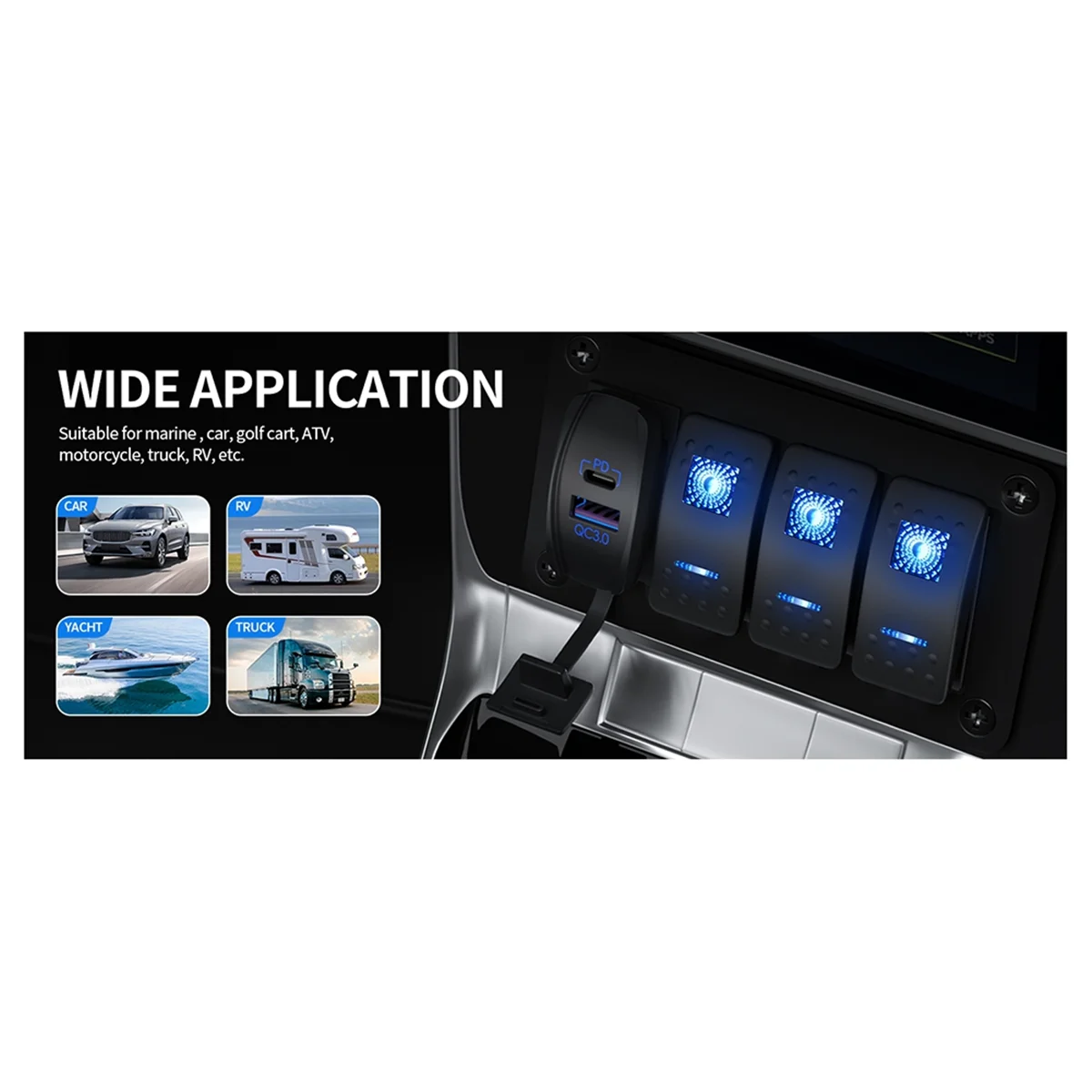 ABJZ USB الروك التبديل 12 فولت مقاوم للماء USB C & QC 3.0 منافذ مزدوجة منفذ PD مقبس شاحن لسيارة UTV RZR RV شاحنة البحرية