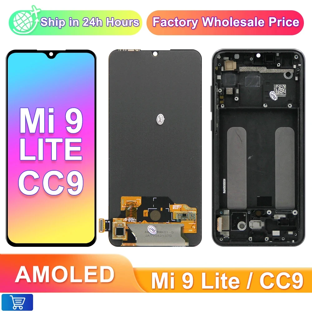 

6.39" AMOLED Screen For Xiaomi Mi 9 lite LCD Display Touch Screen Digitizer Replacement Parts For Xiaomi mi CC9 M1904F3BG +Frame