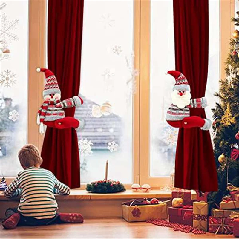 A59E-مجموعة من 2 رباط ربطة عنق بإبزيم ستارة عيد الميلاد، ربطة عنق لطيفة على شكل رجل ثلج سانتا، ديكور عطلة عيد الميلاد للمنزل Du