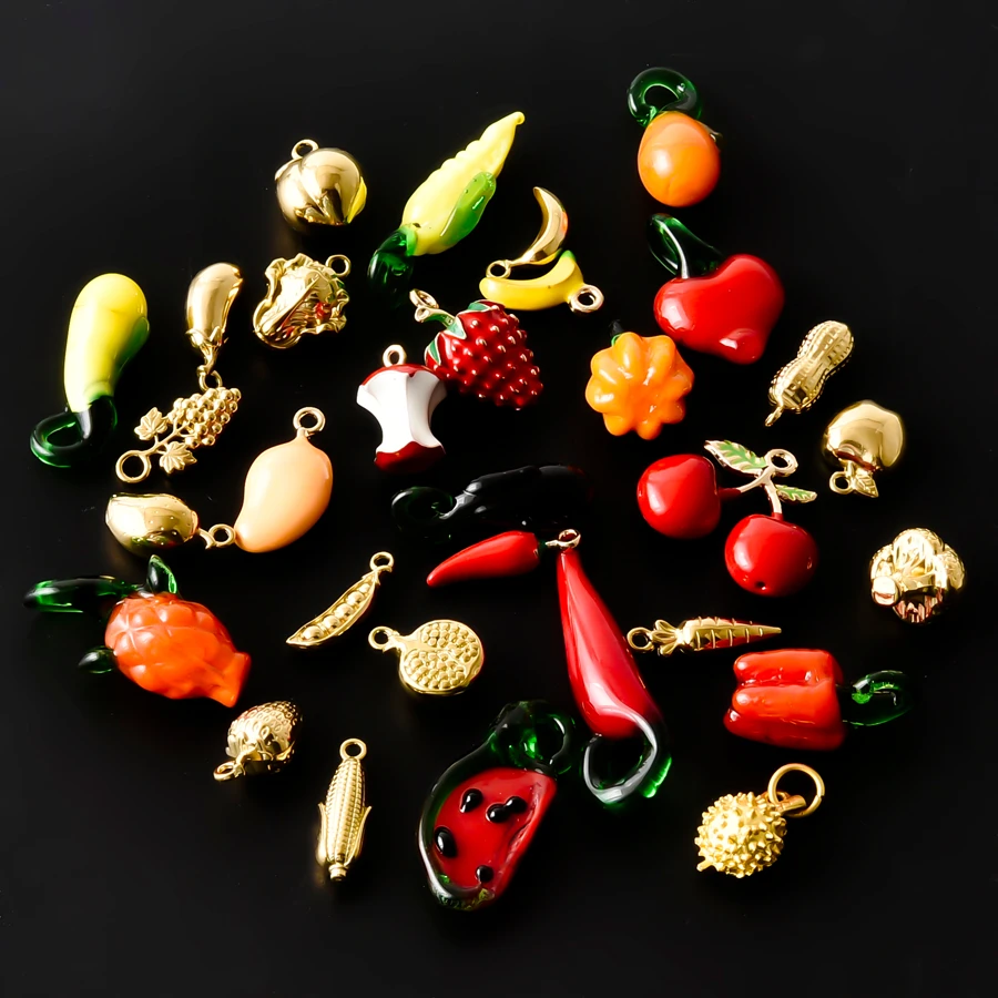 5pcs High Quality Gold Color Peanut Corn Mango Charm Fruit Vegetable DIY Accessories Stainless Steel Pendants For Jewelry Making