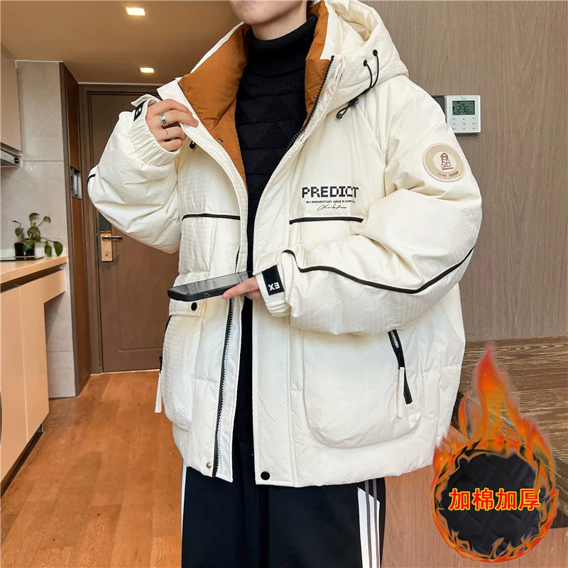 

New Arrival Youth Hooded Cotton-Padded Jackets 2025 Autumn Winter Men's High Street Wear Loose Down Coat Windproof Warm Clothing