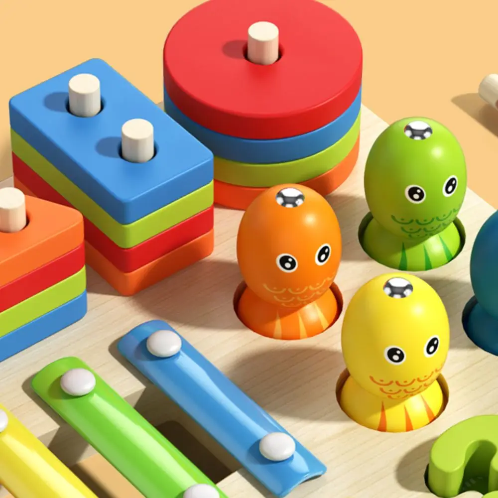 Jeu éducatif de correspondance de formes géométriques, exercice pratique, tri des couleurs, géométrique en bois empilé, apprentissage précoce 5 en 1