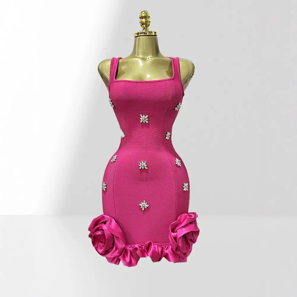   تنورة برعم زهرة الترتر ملفوفة Bodycon Svel مربوط Par Dr Faionable سترة عالية الخصر فستان علوي للنساء