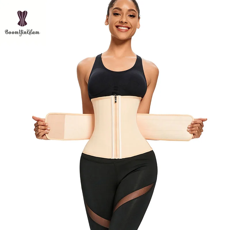 Black Champagne Sport Belt Slimming Girdle Fajas Sashes 25 Steel Bone Latex Waist Trainer Corset Women Plus Size Body Shapwear