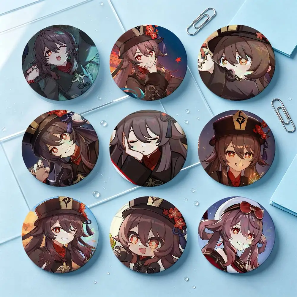 Hu Tao Genshin Impact Badges 25 32 44 58 75 Mm Round Cosplay Pin Bag Decor Fans Collect Friends Gifts Brooch Souvenir