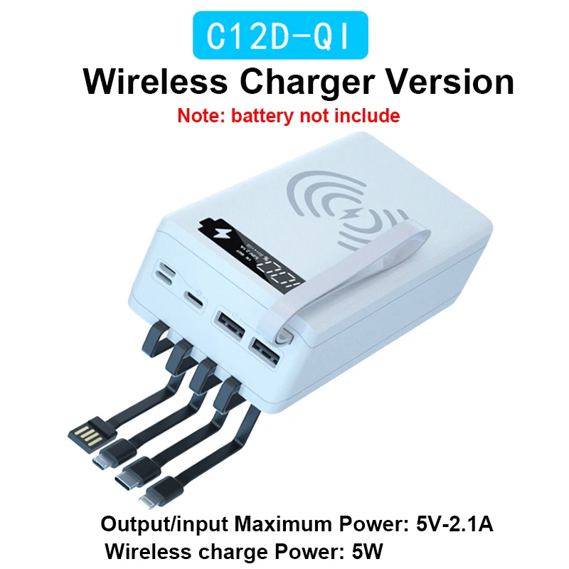 12*18650 DIY Power Bank Shell Box with Built in Type C Micro USB Cable Fast Charge 18650 Battery Case Holder Charging Box view 2