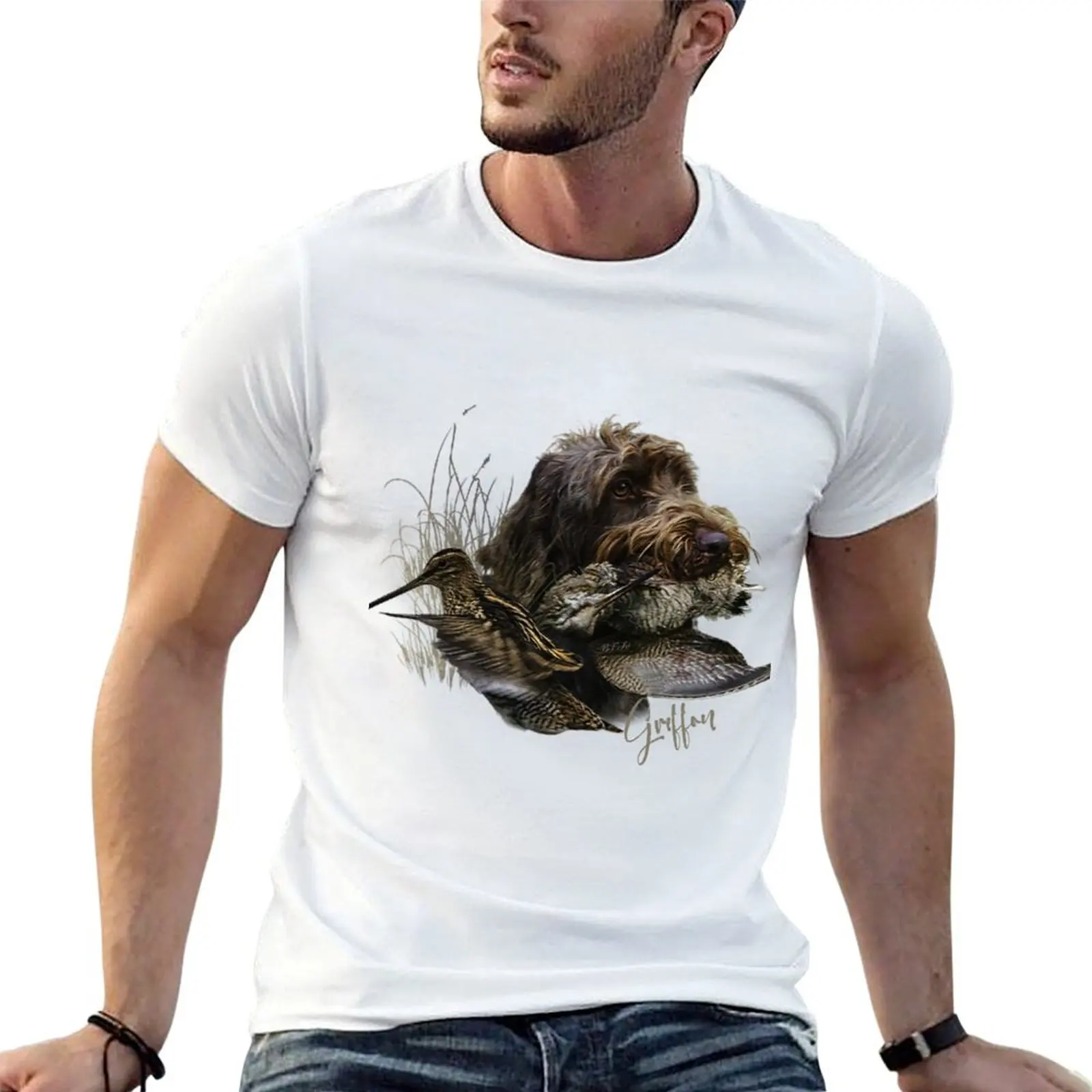 Wirehaired Pointing Griffon , Woodcock hunting T-Shirt Work Wear Lightweight Tee