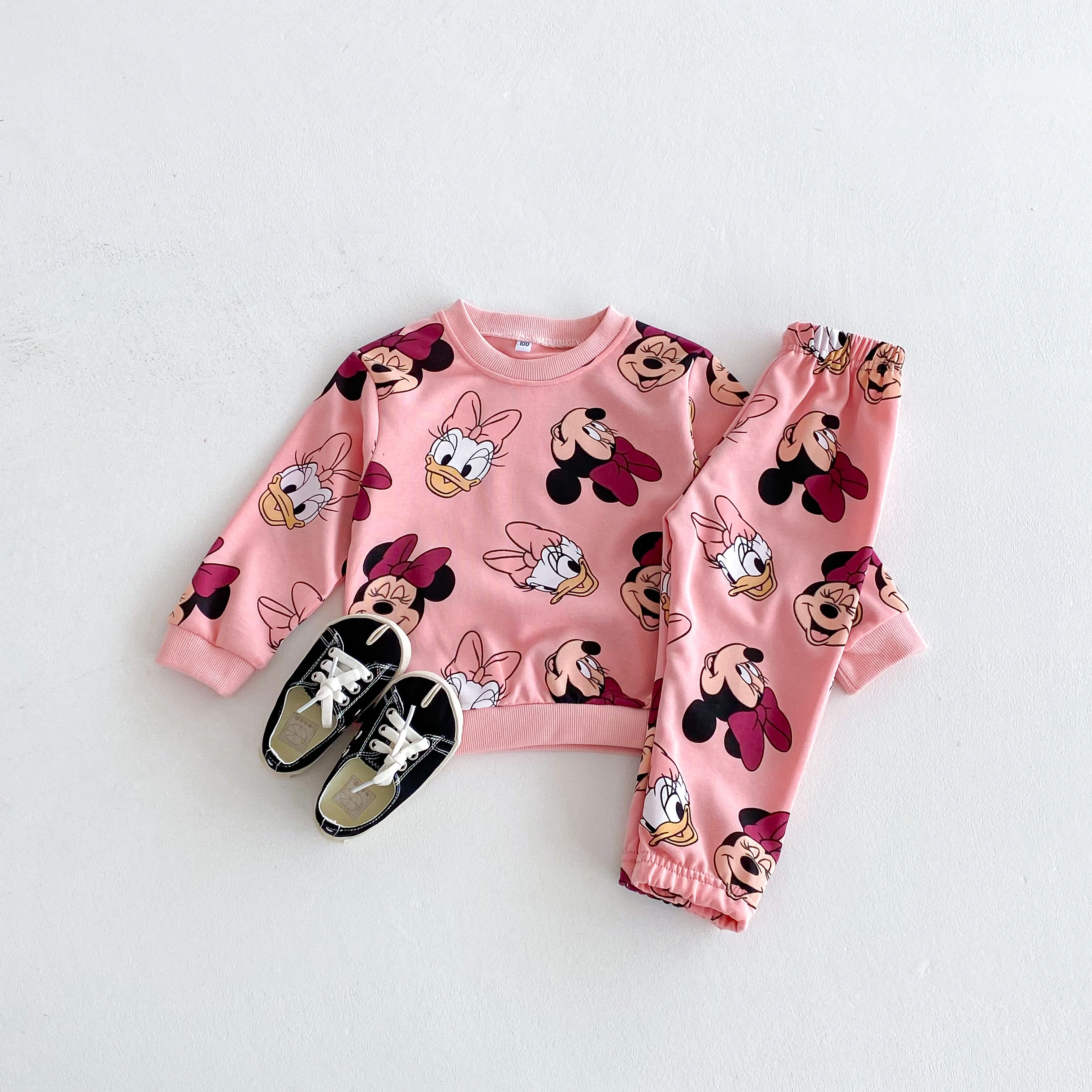 Full Printed Disney Cartoon Girl Boy Tracksuits Autumn Clothing Loose Fashion Kids Sweatshirt Set Toddler Costume Hoodie + Pants