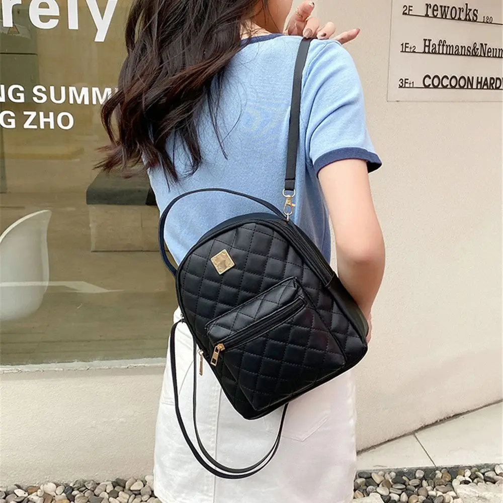 Mini Backpack Women\'s Shoulder Bags Diamond Grids PU Leather Bag Fashion Small School Bags Casual Rucksack