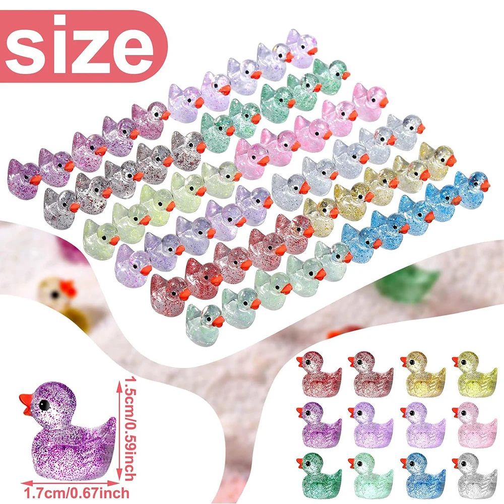 120Pcs Mini Resin Ducks Glitter Miniature Figure Tiny Duck for DIY Garden Aquarium Dollhouse Ornament Home Birthday Party School