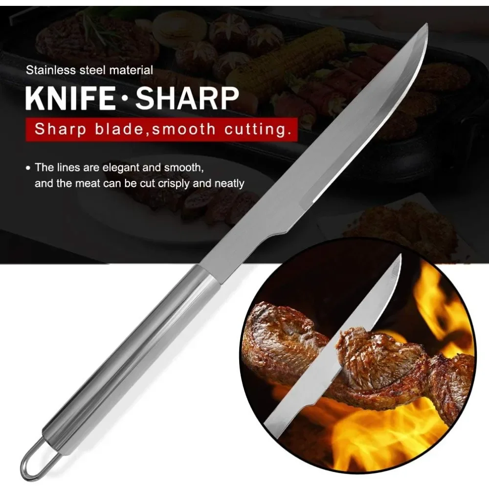 ملحقات شواية PTAPIPI، مجموعة أدوات شواء مكونة من 5 قطع من الفولاذ المقاوم للصدأ مع حافظة - مثالية للرجال، مثالية للطهي والتخييم،