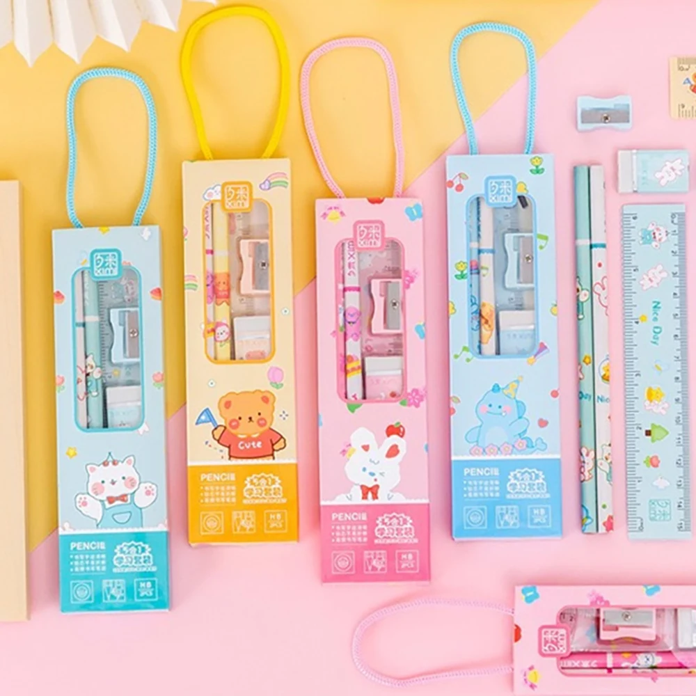 Eraser Cartoon Students Stationery Five-piece Set Practical Multi-function Stationery Office Supplies High Evaluation Pencil