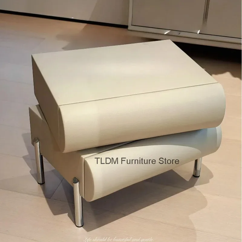 Small Layered Curved Creative Leather Side Design Table Polished Stacked Metal Support Legs Bedroom Storage Cabinet