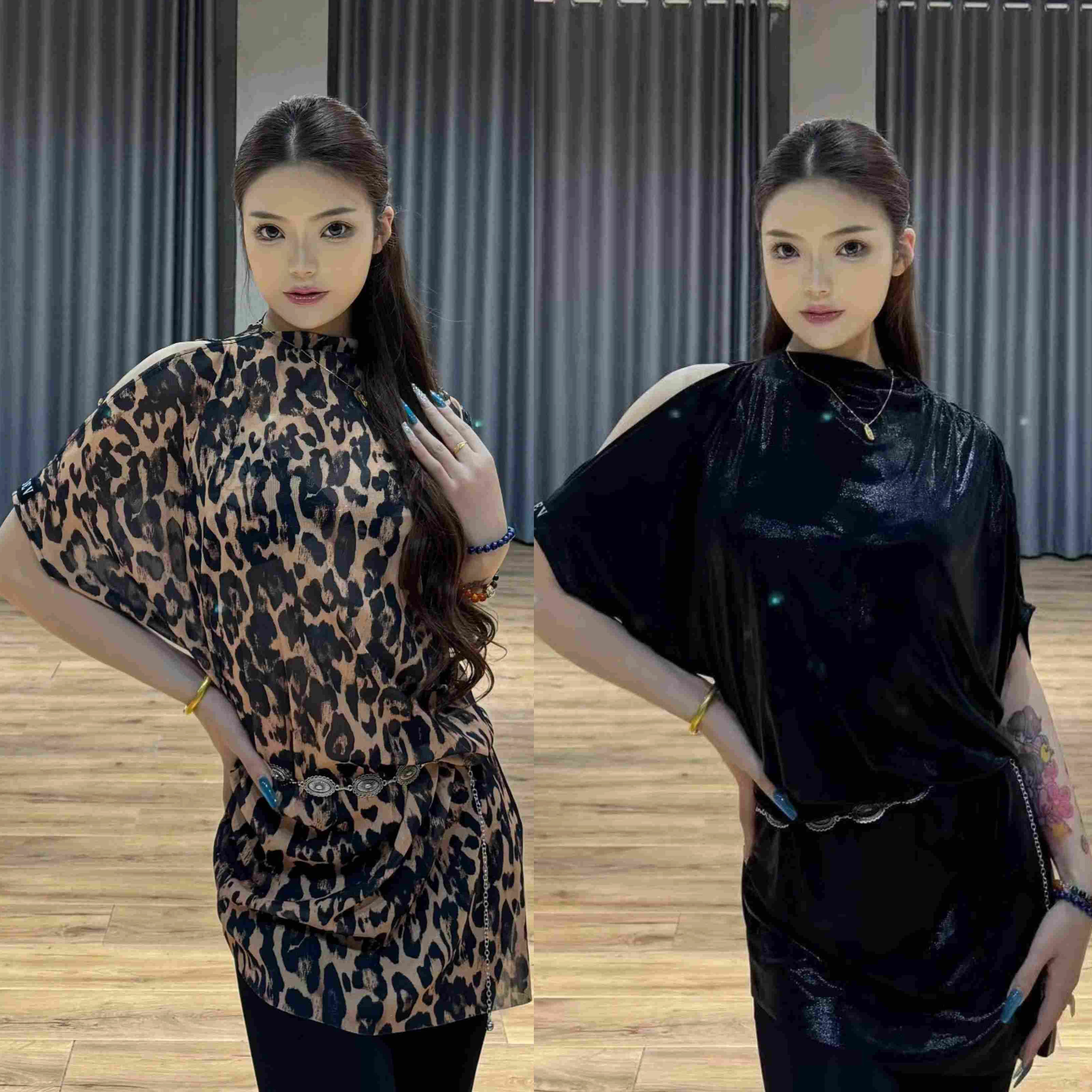 

New Latin Dance Tops Women Loose Short Sleeves Leopard Black Tops Summer Rumba Ballroom Dance Wear Practice Clothing DNV23535