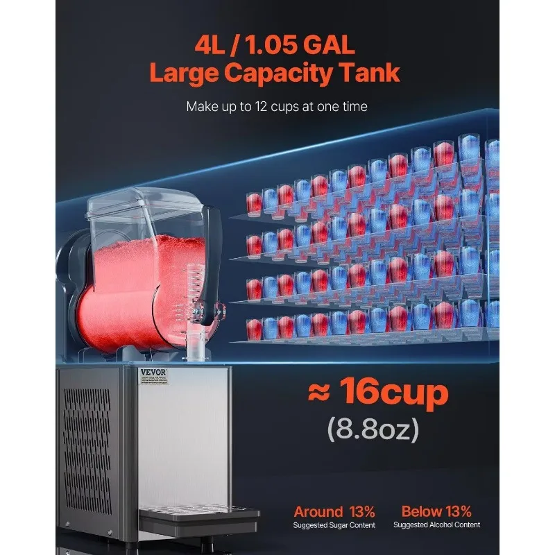 Commercial 4-liter single-can frozen beverage machine, stainless steel smoothie dispenser