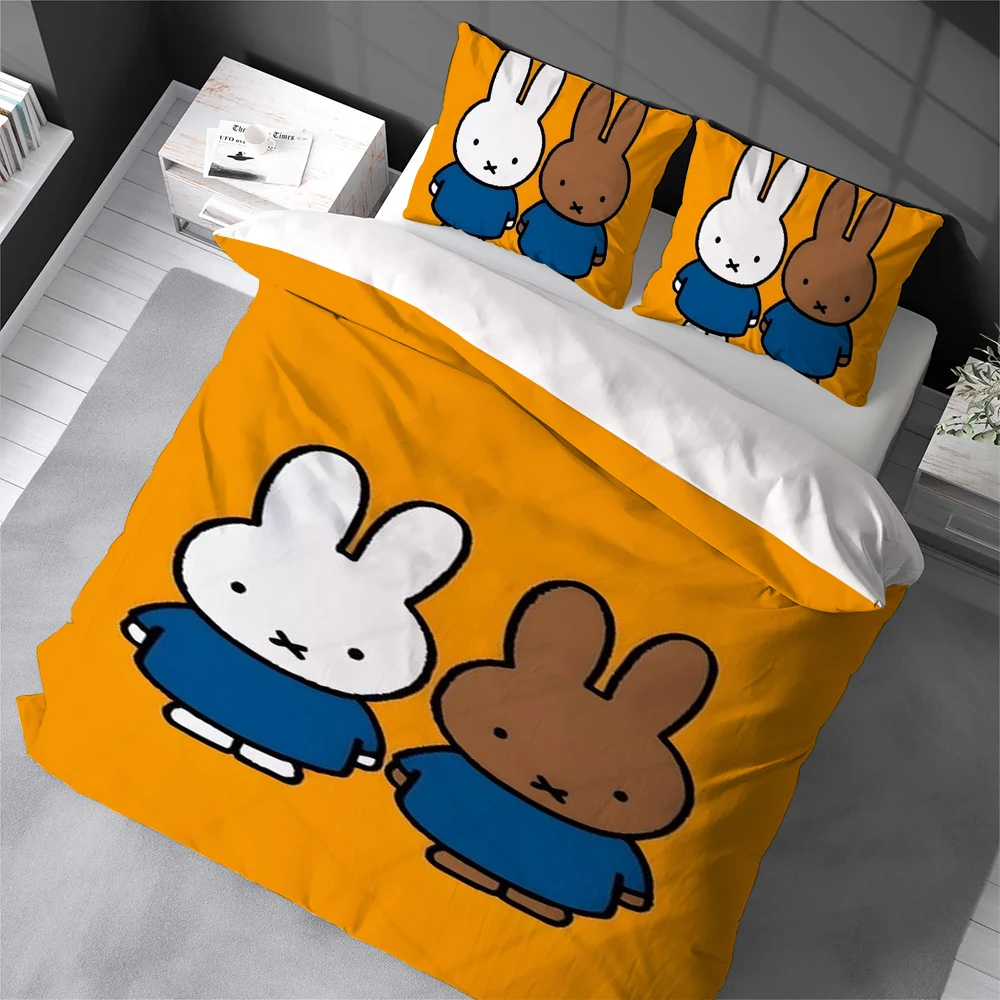 M-Miffy Cute Duvet Cover Set Home Style Bedding Soft Laundry Cotton Bed 3 Piece Set Student Dormitory Gift